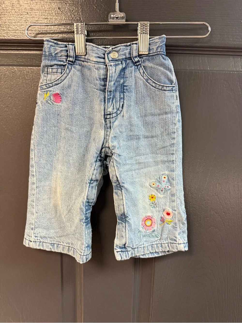 Vintage Y2K GAP Light Blue Denim Jeans with Floral & Butterfly Embroidery